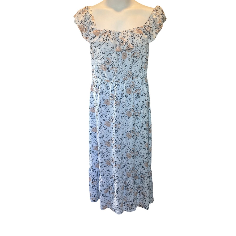 Womens Boho Cottage Floral Ruffle Maxi Dress Off Shoulder Size 12 Resortwear
